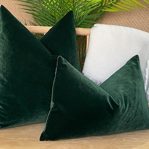 Dark Emerald Green Velvet Pillow Cover, Emerald Velvet Soft Pillow Cushion, Euro Sham Cover, Throw Green Velvet Pillowcase, Velvet Fabric