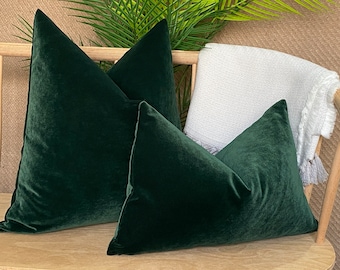 Dark Emerald Green Velvet Pillow Cover, Emerald Velvet Soft Pillow Cushion, Euro Sham Cover, Throw Green Velvet Pillowcase, Velvet Fabric