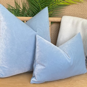 Baby Blue Velvet Pillow Cover, Woven Light Blue Pillow Cushion, Euro Sham Cover, Velvet Pillow Case, Soft Baby Blue Velvet Pillow Cover