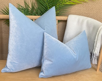 Baby Blue Velvet Pillow Cover, Woven Light Blue Pillow Cushion, Euro Sham Cover, Velvet Pillow Case, Soft Baby Blue Velvet Pillow Cover