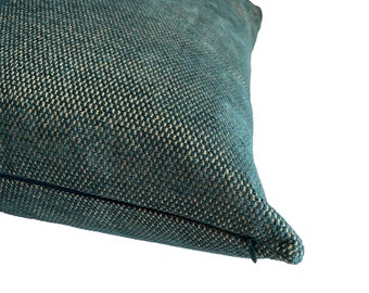 Teal Blue and Gold Pillow Cover, Woven Teal Pillow Cushion, Luxury Pillowcase, Gold and Teal Blue Pillow Fabric, Euro Sham Pillow