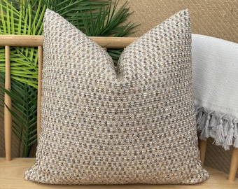 Housse de coussin bohème beige et lin neutre, coussin épais en acrylique, coton et lin, taie d'oreiller en lin tressé