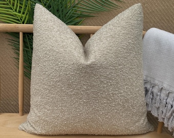 Beige Super Soft Boucle Pillow Cover, Cotton Boucle Pillow Cushion