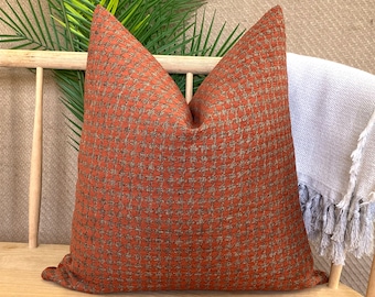 Burnt Orange Houndstooth Pillow Cover, Textured Orange and Brown Pillow, Euro Sham Cover, Cotton Houndstooth Pillowcase, Soft Pillow Fabric