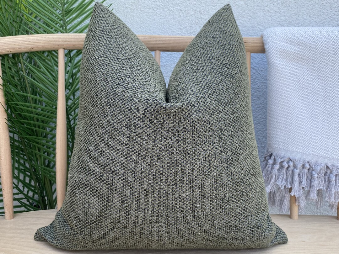 Deep Sage Green Boho Pillow Cover Green Textured Woven Etsy