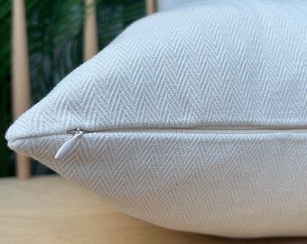 White Herringbone Pillow Cover, Textured Pillow Cushion, Woven Herringbone Pillow, Euro Sham Cover, Cotton Herringbone Pillow Fabric