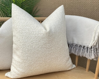 Ivory Textured Boucle Pillow Cover, Cotton Boucle Pillow Cushion, Ivory Boucle Pillowcase, Euro Sham Cover, Throw Boucle Pillow Fabric