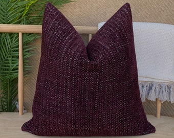 Burgundy Thick Pillow Cover, Soft Textured Boho Pillow Cushion, Euro Sham Cover, Woven Burguny Pillowcase, Cozy Boho Pillow Fabric