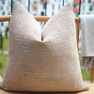 Beige Super Soft Pillow Cover, Beige and Sand Cream Textured Pillow, Cozy Woven Beige Pillow, Boho Thick Pillow Fabric, Euro Sham Cover