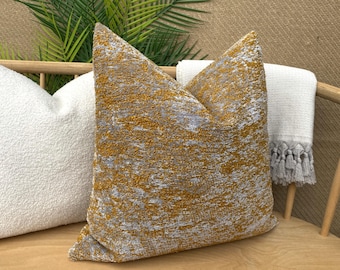 Dusty Blue & Mustard Linen Pillow Cover: Abstract Boucle Cushion