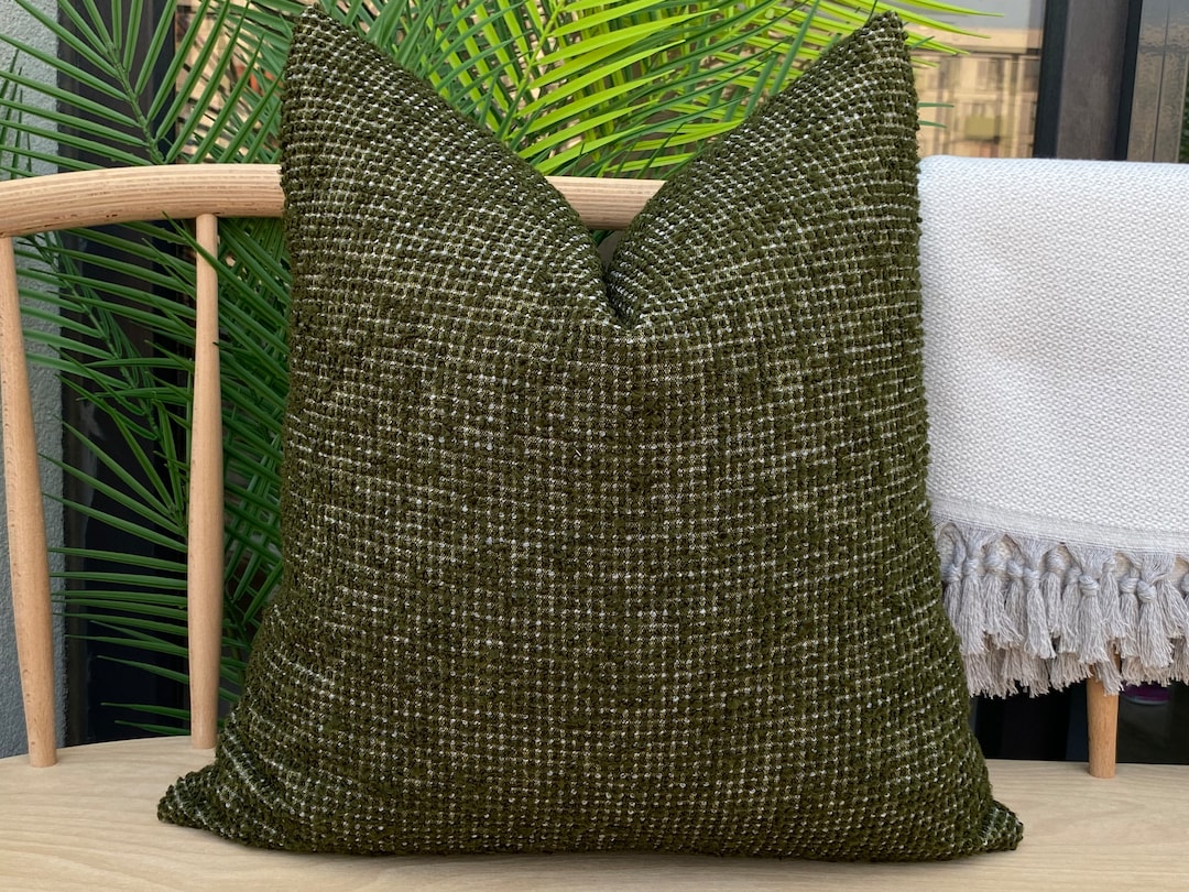 Dark Green Boho Pillow Cover, Textured Bohomien Pillow Cushion, Throw Green Boho Pillow, Euro