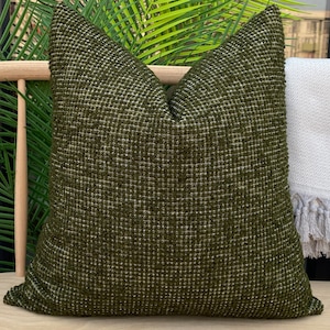 Dark Green Boho Pillow Cover, Textured Bohomien Pillow Cushion, Throw Green Boho Pillow, Euro Sham Cover, Cotton Dark Green Pillow Fabric