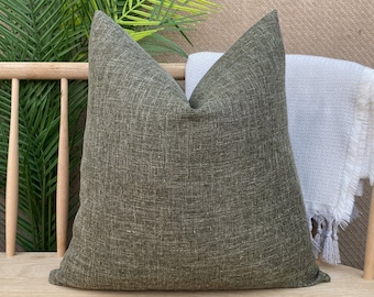 Moss Green Linen Pillow Cover, Organic Green Linen Pillow Cushion, Euro Sham Cover, Cozzy Linen Pillow Case, Decorative Linen Pillow