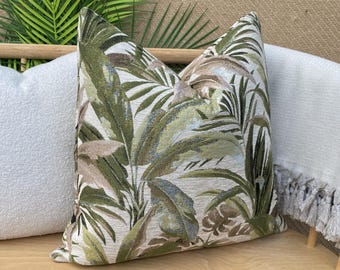 Funda de almohada de palma marfil y verde, cojín texturizado de palma, funda de almohada gruesa y suave, almohada de palma tejida, tela de algodón y viscosa