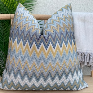 Navy and Yellow Chevron Pillow Cover, Textured Colorful Chevron Pillow Cushion, Woven Dark Blue Zigzag Pillow Case, Euro Sham Cover