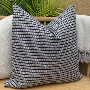 Blue and Navy Striped Pillow Cover, Thick and Soft Pillow Cushion, Neutral and Blue Textured Pillowcase