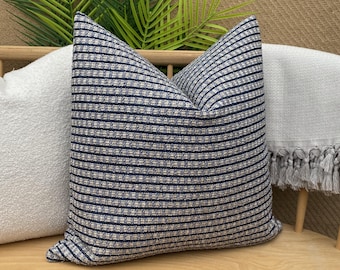 Blue and Navy Striped Pillow Cover, Thick and Soft Pillow Cushion, Neutral and Blue Textured Pillowcase