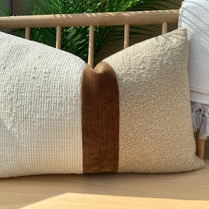 Federa per cuscino boho beige e avorio, federa per cuscino bohémien testurizzata, federa per cuscino euro, cuscino a strisce marrone boho avorio