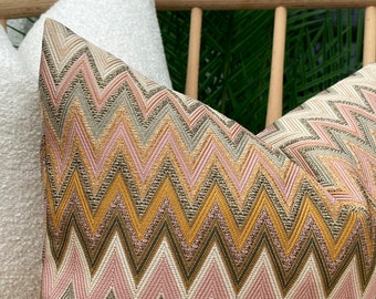 Roze Chevron kussensloop, getextureerde kleurrijke zigzag kussen, gooien Chevron kussensloop, katoenen Chevron kussen stof, Euro Sham Cover