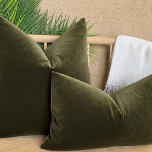 Moss Green Velvet Pillow Cover, Matte Moss Velvet Pillow Cushion, Cotton Velvet Pillowcase, Euro Sham Pillow, Soft Velvet Pillow Fabric