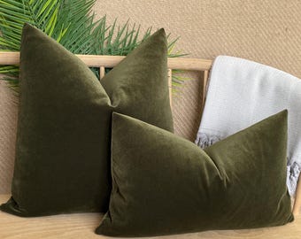 Moss Green Velvet Pillow Cover, Matte Moss Velvet Pillow Cushion, Cotton Velvet Pillowcase, Euro Sham Pillow, Soft Velvet Pillow Fabric