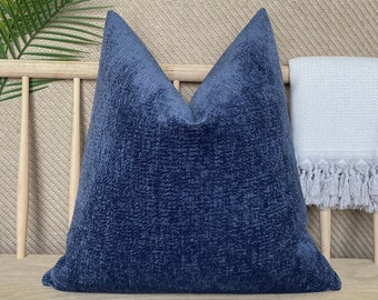 Donker stoffige blauwe kussensloop, blauw superzacht kussen, Euro Sham Cover, Chenille blauwe kussensloop, katoenblauwe kussenstof