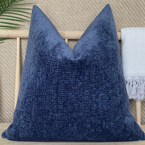 Dark Dusty Blue Pillow Cover, Blue Super Soft Pillow Cushion, Euro Sham Cover, Chenille Blue Pillowcase, Cotton Blue Pillow Fabric