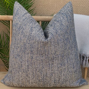 Indigo Woven Pillow Cover, Beige and Indigo Boho Pillow Cushion, Acrylic Linen Pillow Case, Euro Sham Cover, Cozy Indigo Pillow Fabric image 6