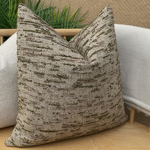 Linen and Cotton Boho Pillow Cover, Abstract Textured Linen Pillow Cushion, Green, Taupe and Neutral Pillowcase, Woven Thick Pillow Fabric