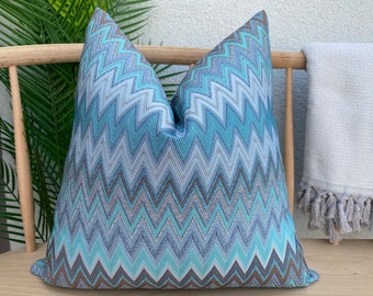 Teal Chevron Pillow Cover, Textured Zigzag Pillow Cushion, Euro Sham Cover, Weaving Colorful Chevron Pillow, Decorative Zigzag Pillow Cover