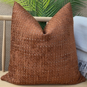 Rust Boho Pillow Cover, Soft Cotton Pillow Cushion, Euro Sham Pillow, Rust and Gray Bohomien Pillowcase, Cozy Pillow, Woven Pillow Fabric