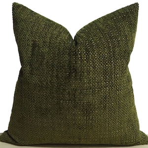Dark Green Cozy Boho Pillow Cover, Textured Dark Olive Green Pillow Cushion, Woven Green Boho Pillowcase, Home Decor Pillow, Soft Pillows