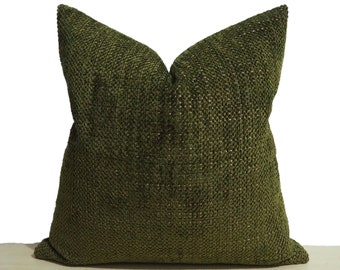 Dark Green Cozy Boho Pillow Cover, Textured Dark Olive Green Pillow Cushion, Woven Green Boho Pillowcase, Home Decor Pillow, Soft Pillows