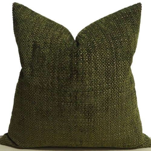 Dark Green Cozy Boho Pillow Cover Textured Dark Olive Green Etsy