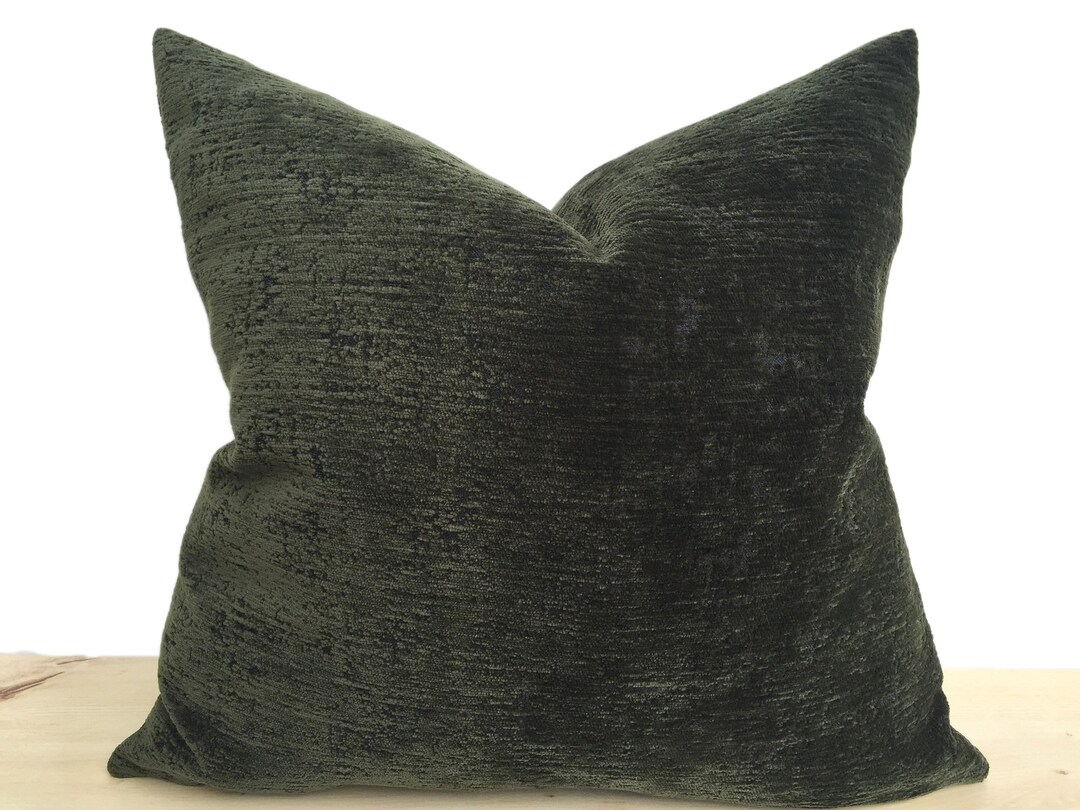 Dark Green Chenille Pillow Cover, Textured Cozy Pillow Cushion, Woven