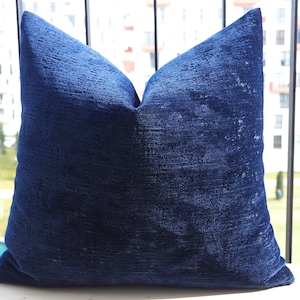 Navy Blue Chenille Pillow Cover, Soft Textured Pillow Cushion, Woven Pillowcase, Euro Sham Pillow, Throw Navy Blue Pillow, Cozy Pillow Cover