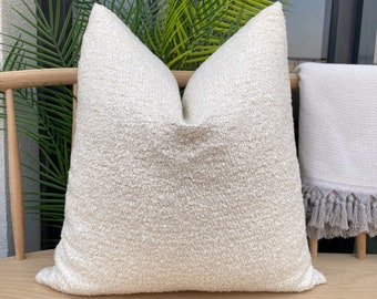 Ivory Textured Boucle Pillow Cover, Cotton Boucle Pillow Cushion, Ivory Boucle Pillowcase, Euro Sham Cover, Throw Boucle Pillow Fabric