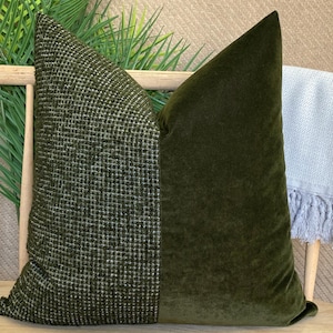 Moss Green Designer Pillow Cover, Velvet and Green Boucle Pillowcase, Euro Sham Pillow, Designer Green Pillow Cushion, Green Pillow Fabric