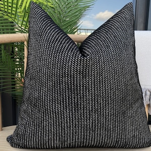 Black Textured Pillow Cover, Woven Black Ivory Pillow Cushion, Euro Sham Cover, Soft Black Pillow Fabric, Throw Black Strip Pillowcase