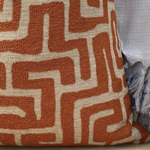 Taupe and Orange Labyrinth Pillow Cover, Cotton and Chenille Pillowcase image 4