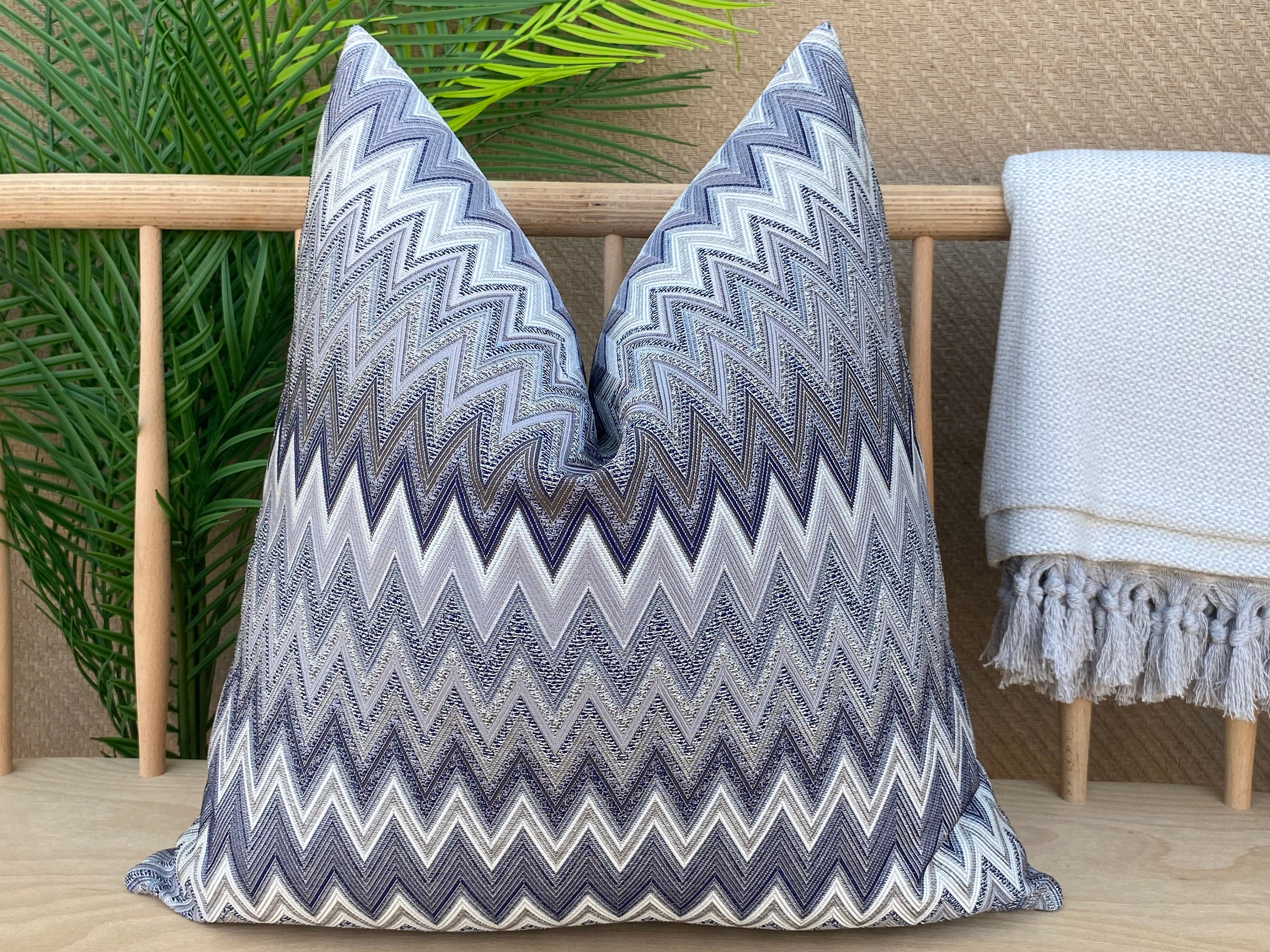 Gray Chevron Pillow Cover, Textured Zigzag Pillow Cushion, Euro Sham Cover, Navy, Ivory and Gray Chevron Pillow, Colorful Zigzag Fabric