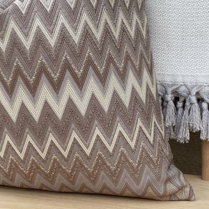Beige and Brown Chevron Pillow Cover, Textured Zigzag Pillow Cushion, Euro Sham Cover, Brown Woven Pillowcase, Cotton Chevron Pillow Fabric