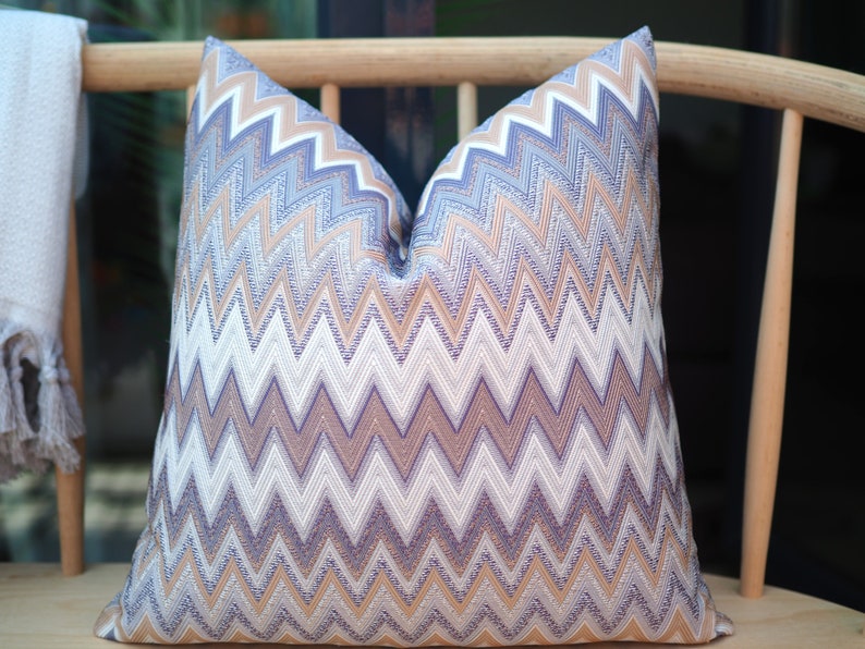 Purple Chevron Pillow Cover, Colorful Textured Zigzag Pillow Cushion, Woven Chevron Pillow Case, Cotton Pillow, Euro Sham Cover image 1