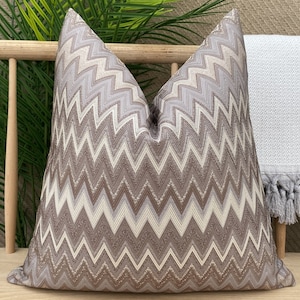 Beige and Brown Chevron Pillow Cover, Textured Zigzag Pillow Cushion, Euro Sham Cover, Brown Woven Pillowcase, Cotton Chevron Pillow Fabric