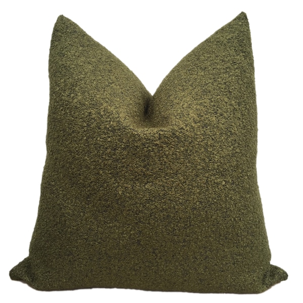 Green Boucle Pillow Cover, Euro Sham Cover, Green Boho Pillow Case, Textured Boucle Pillow Cushion, Decorative Pillow, Throw Green Pillow