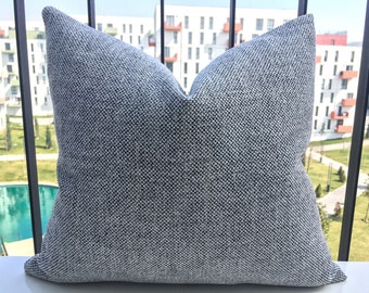 Housse de coussin en lin gris neutre, coussin d'oreiller gris clair en lin natté, coussin en lin et coton, coussin en lin tressé, taie d'oreiller euro