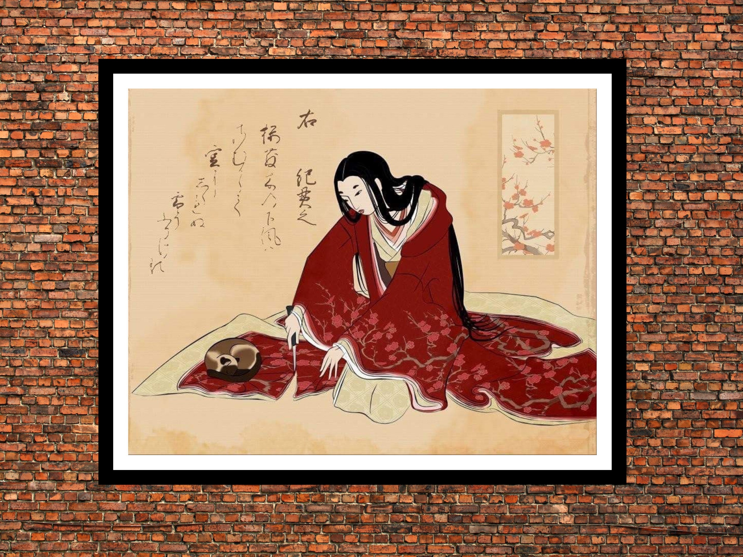 Japanese Art Japanese Geisha Painting Geisha With Cat Etsy