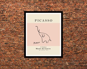 Picasso Elephant Line Art Poster – Minimalist Vintage Exhibition Print