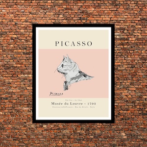 Picasso Beige Cat Poster, Cat Poster, Cat Print, Vintage Minimalist Art Print, Line Drawing, Art Print, Bedroom Art, Gift Idea