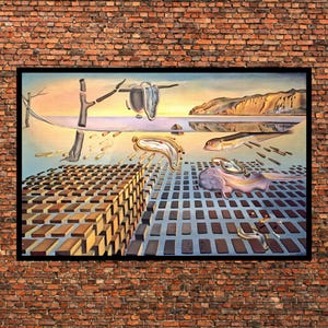 Disintegration of the Persistence of Memory by Salvador Dali. Art Print Poster. Painting Surrealist Abstract. Bending Time Clock